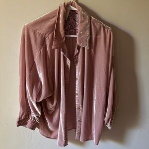 Pilcro Pink Velvet Button-Up Blouse